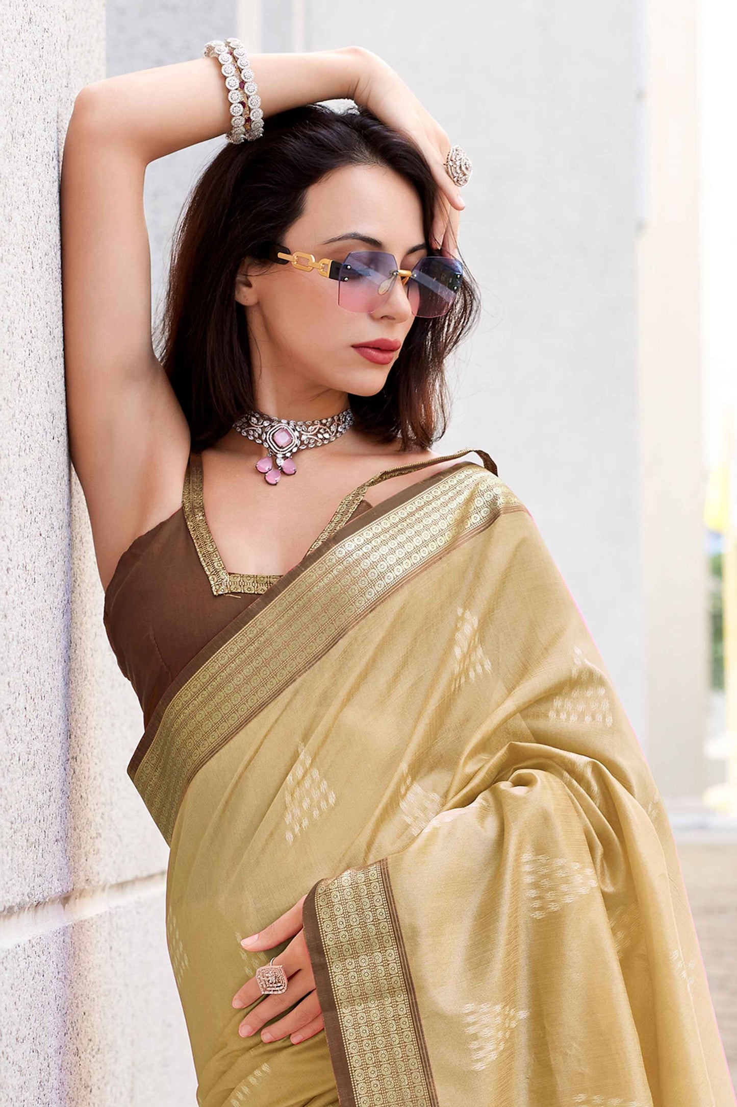 Beige Color Saree Party Wear
