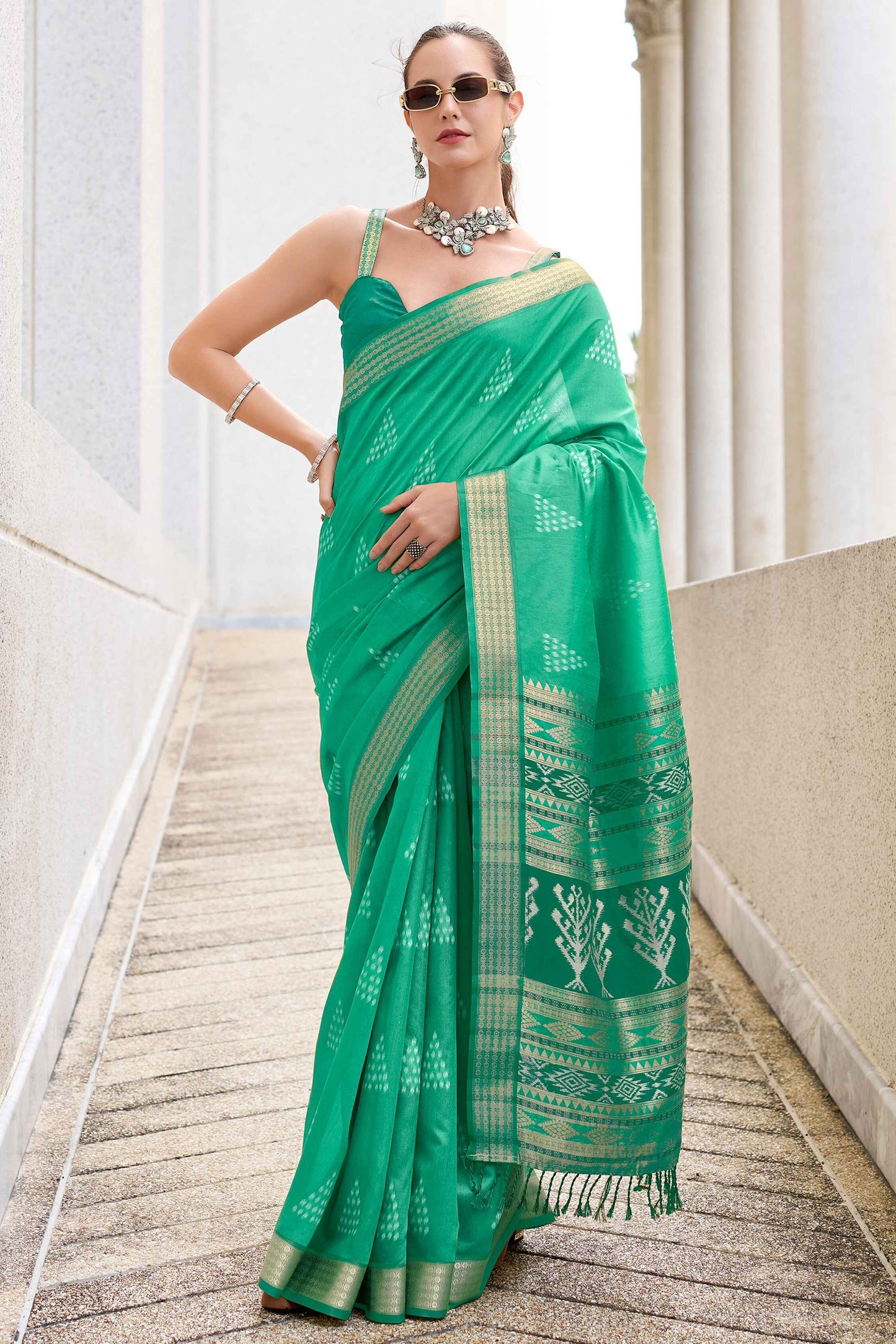 Green color rayon silk saree for women price