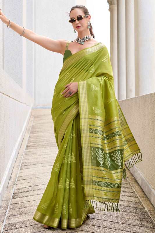 Mehendi color rayon silk saree for women online