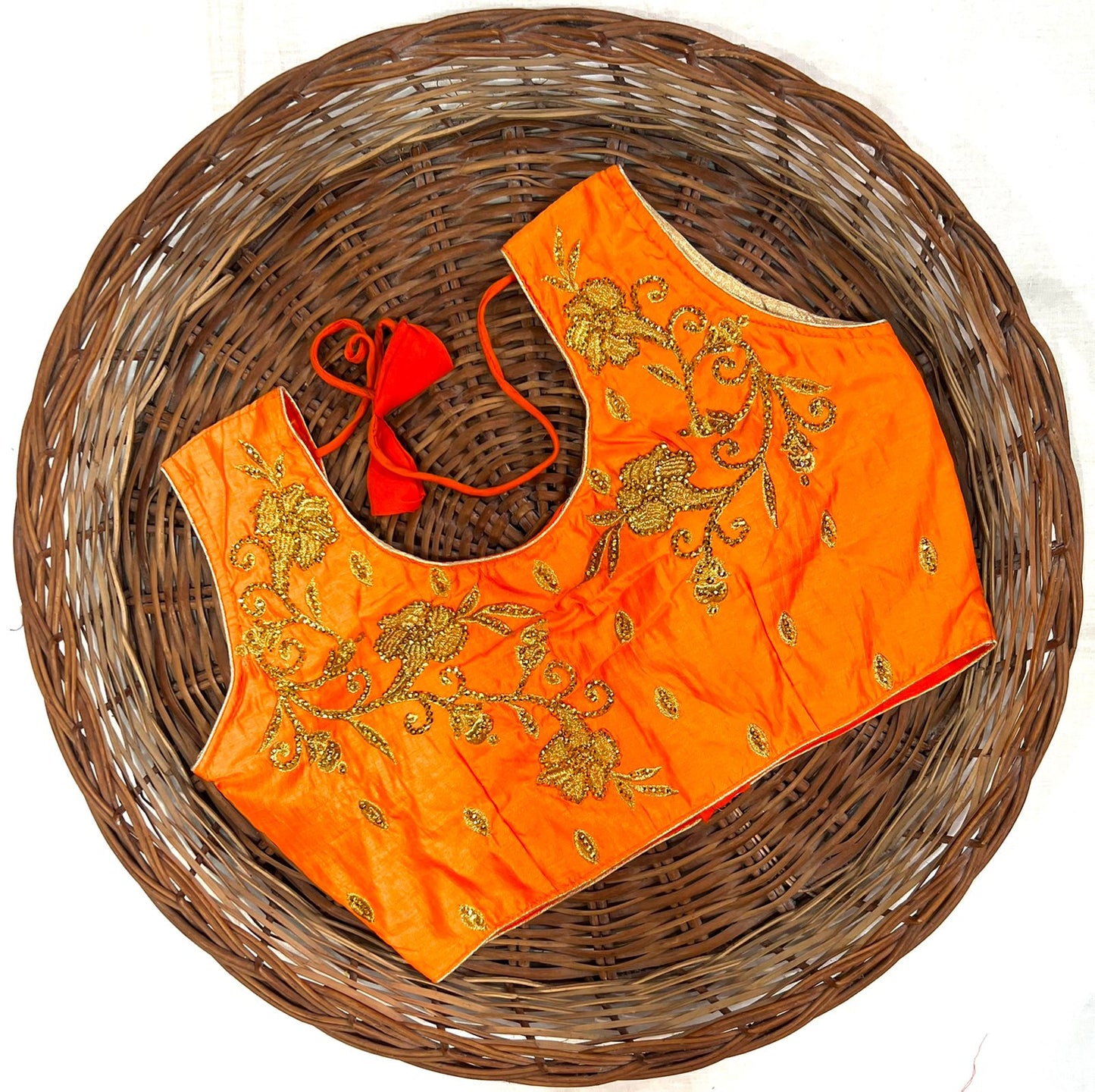 Orange color silk hand work sarees and lehenga blouse