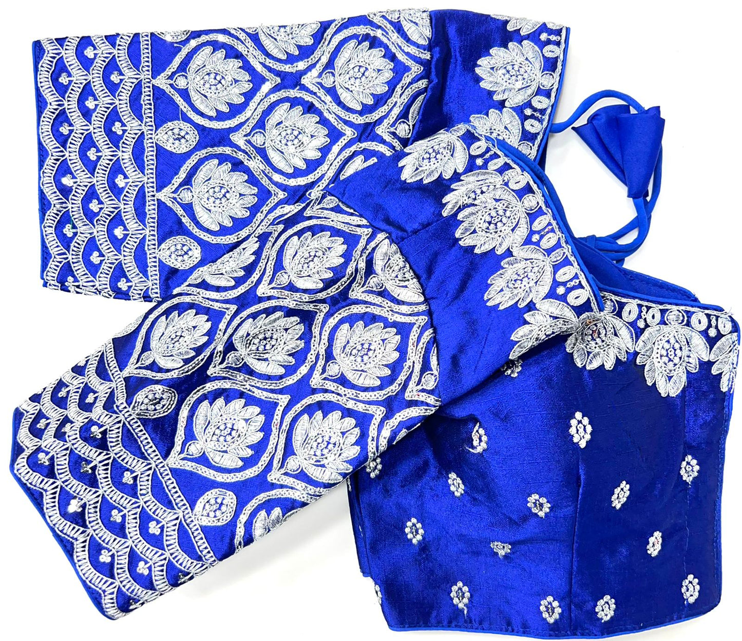 Blue color silk sequins work sarees blouse images