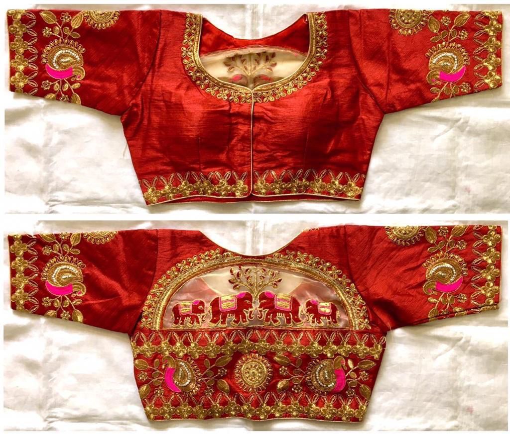 Maroon color malbari silk embroidery work sarees blouse online