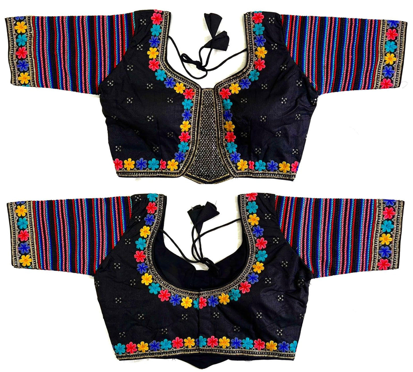 Black color silk stitching sequins work blouse