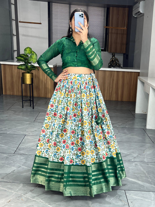 Green floral design lehenga