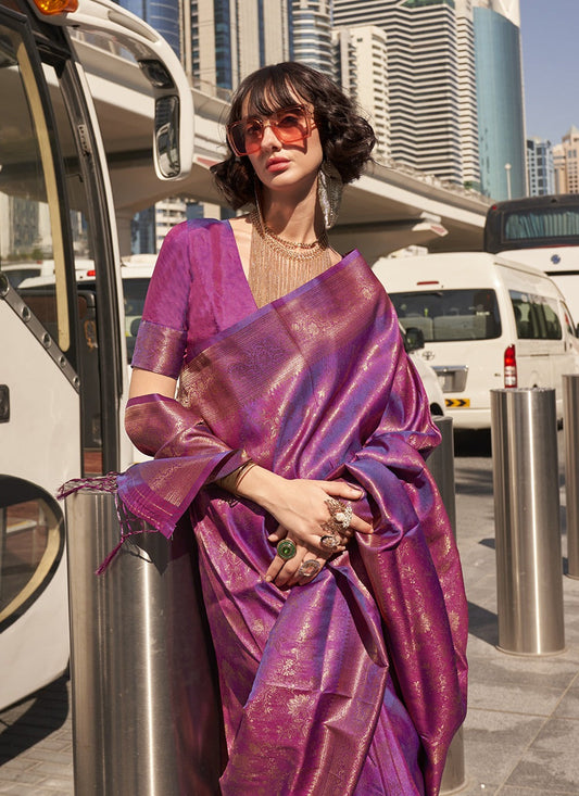 purple handloom saree for women online shopping