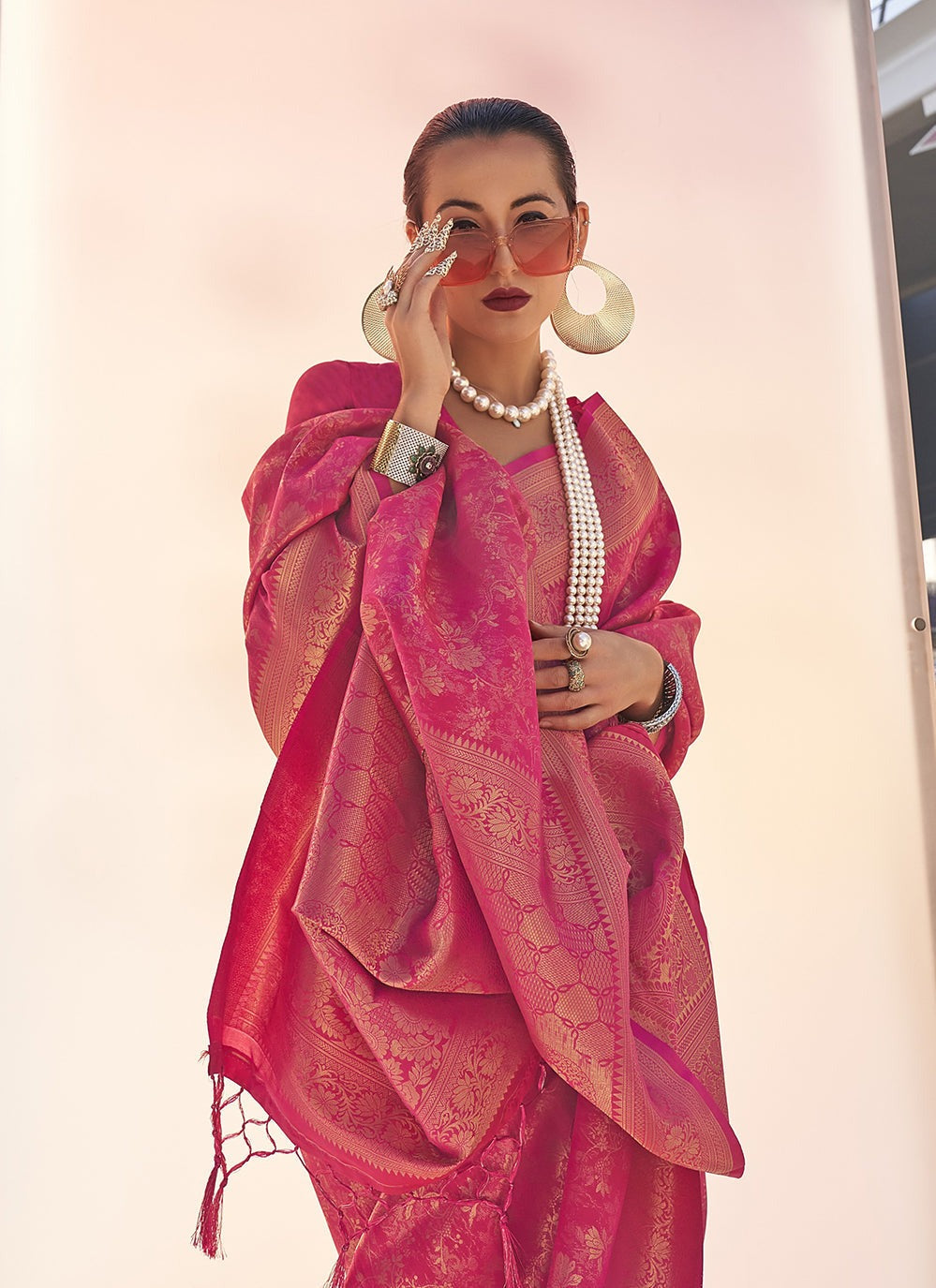 Pink handloom saree for women with price