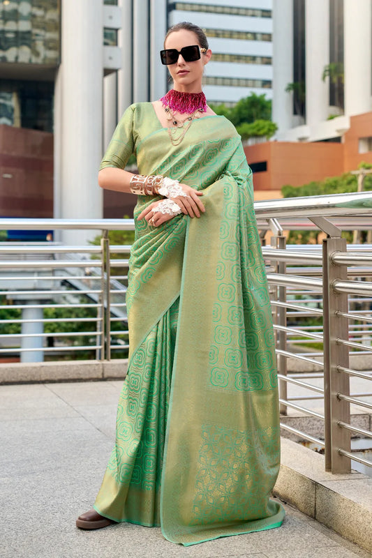 Green color kanchipuram silk saree for women price