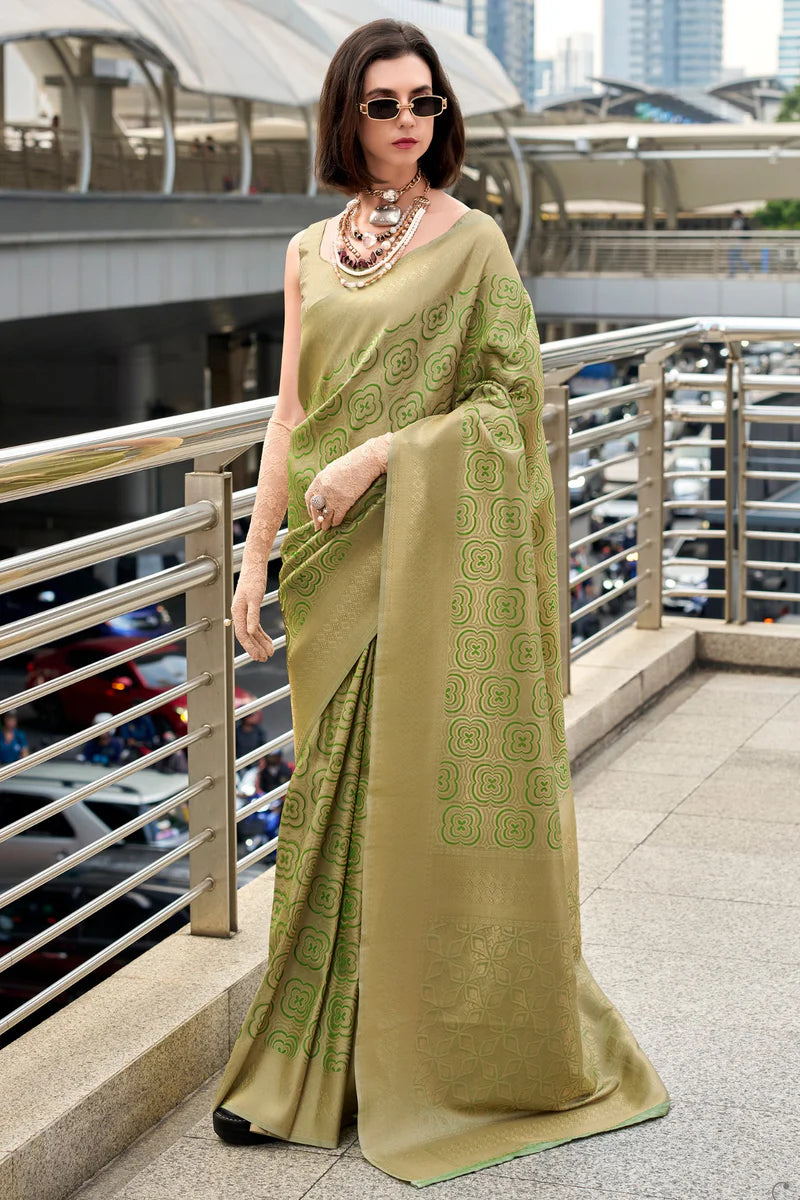 Pure green color kanchipuram silk saree for women