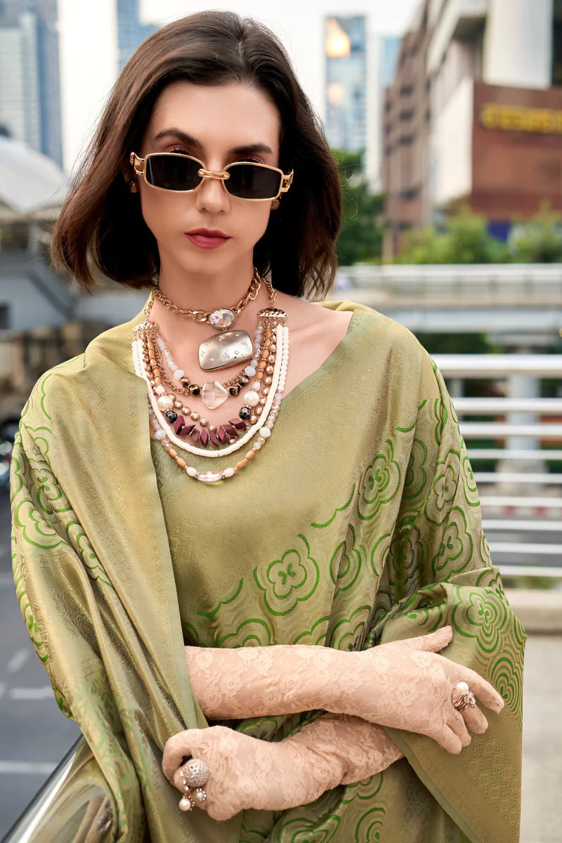 Light green color kanchipuram silk saree for women