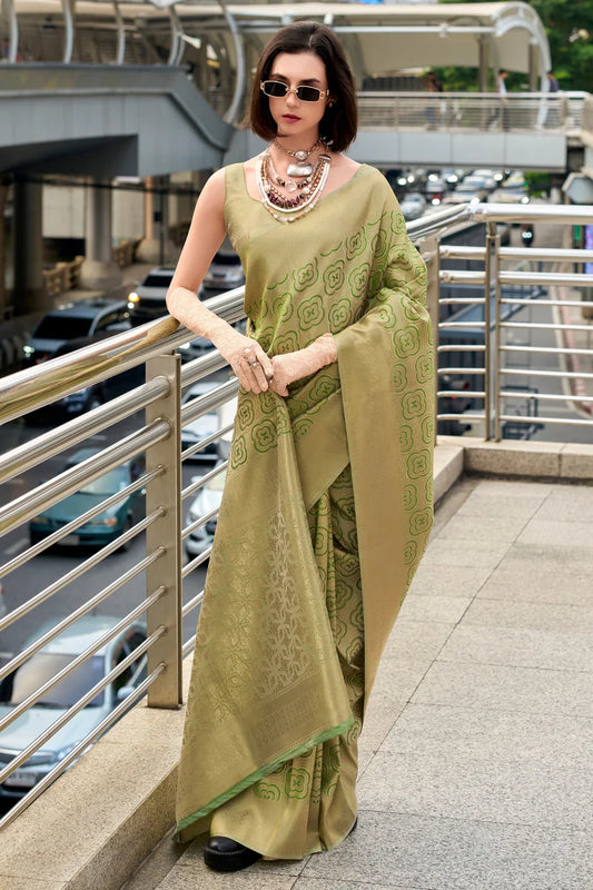 Green color kanchipuram silk saree for women price