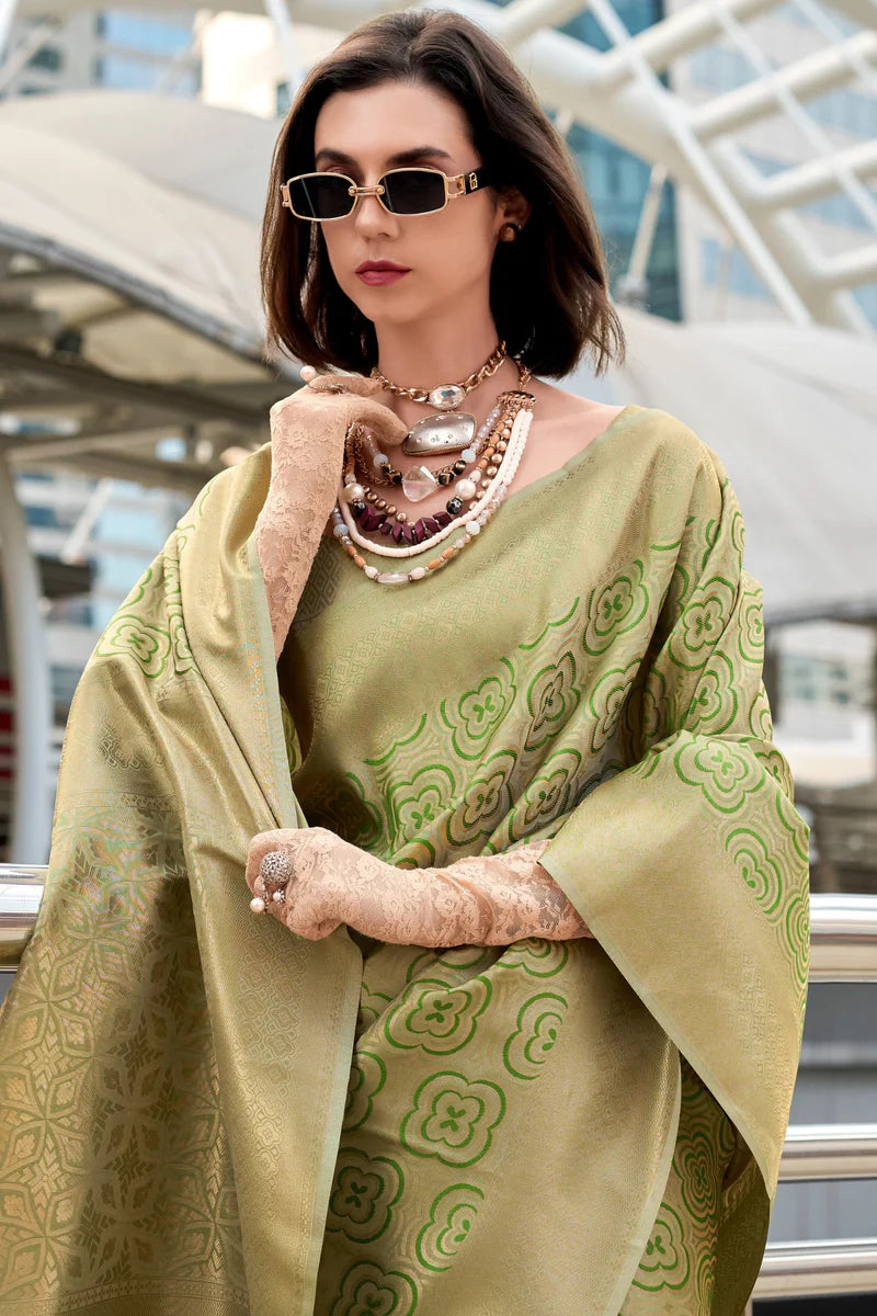 Green color kanchipuram silk saree online shopping