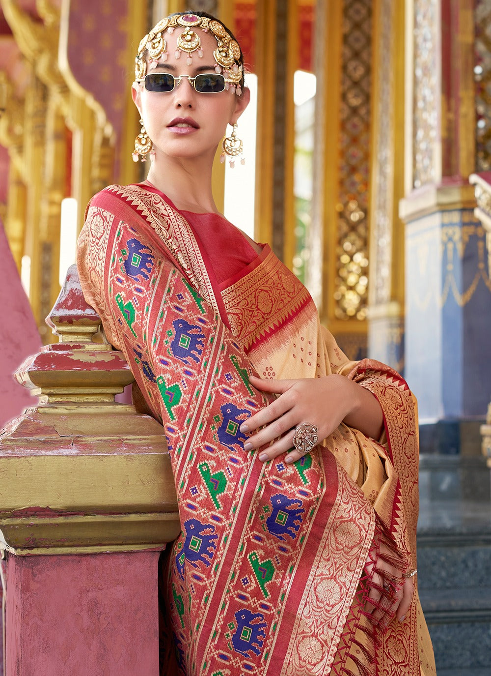 Beige color silk saree images