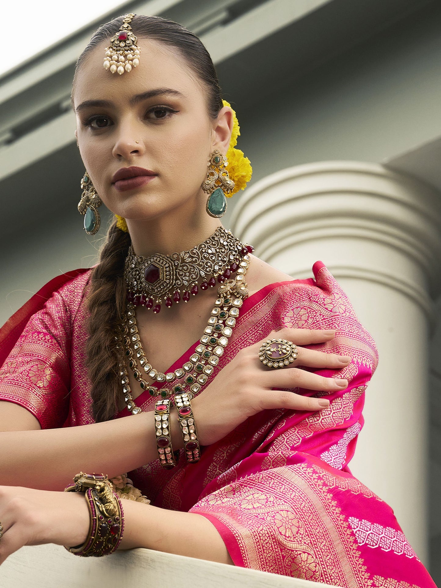 Pink banarasi viscose silk saree for women online