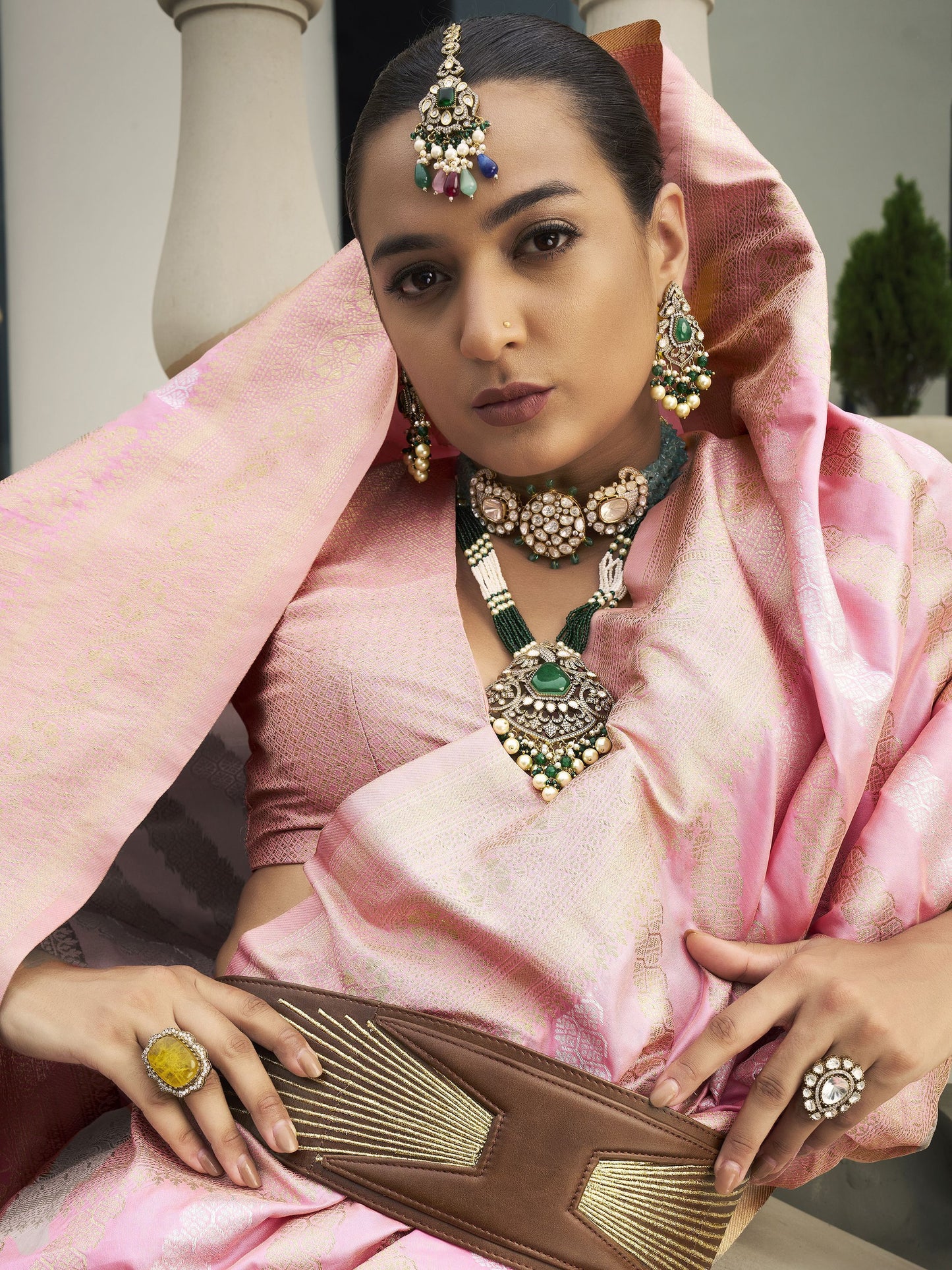 Light pink banarasi Poly viscose silk saree for wedding