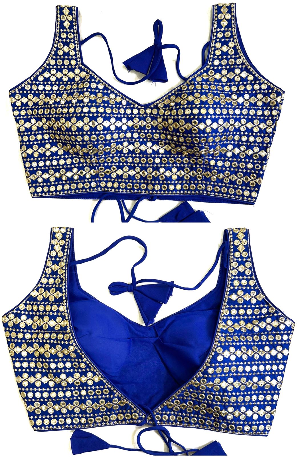 Blue Color mirror work blouse for sangeet event