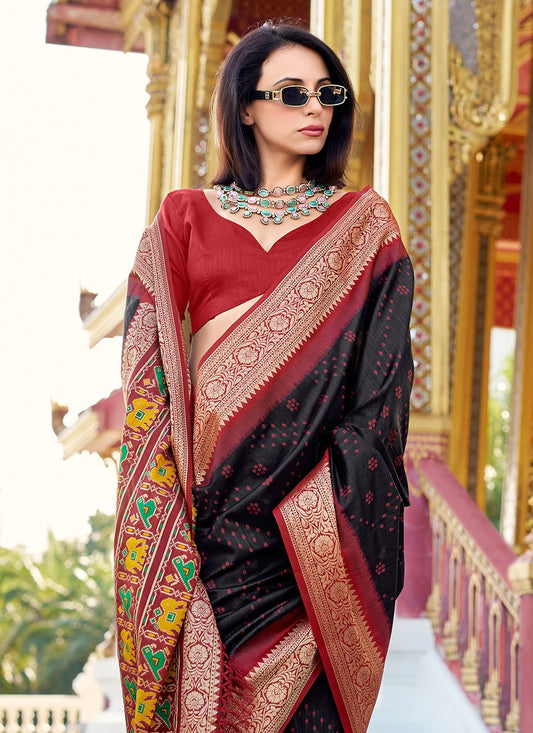 Black color tussar handloom silk saree for women online shopping