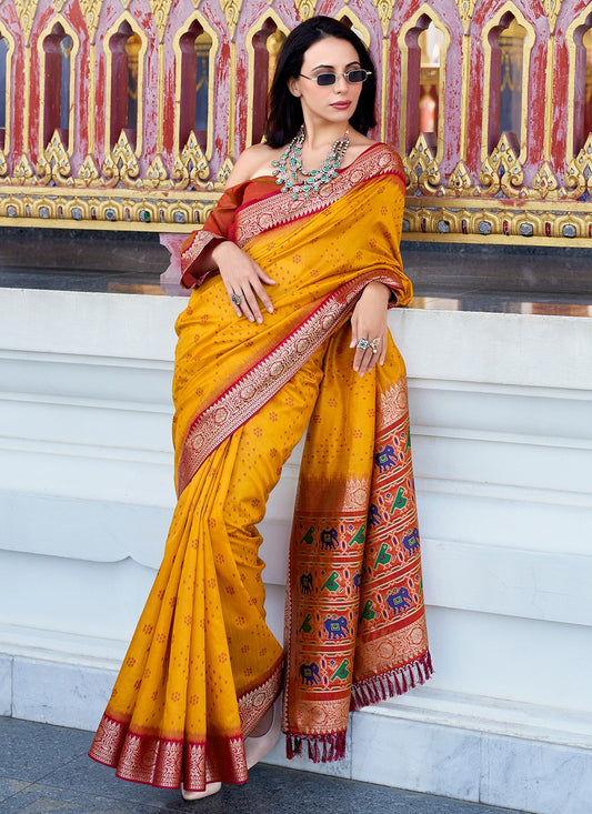 Yellow tussar handloom silk saree for women price
