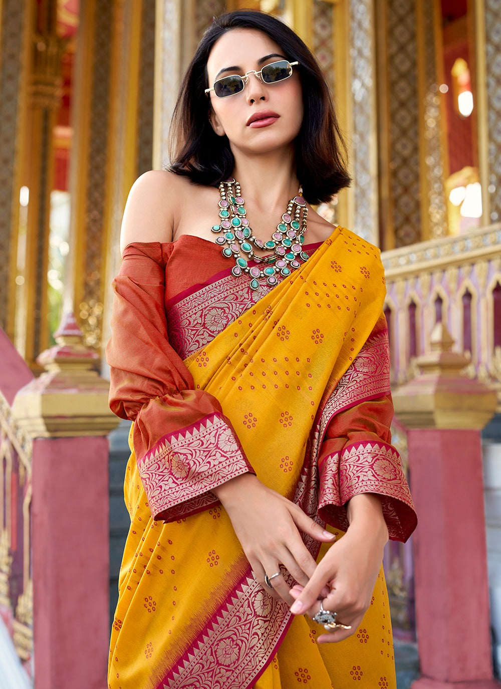 Pure yellow tussar handloom silk saree for women