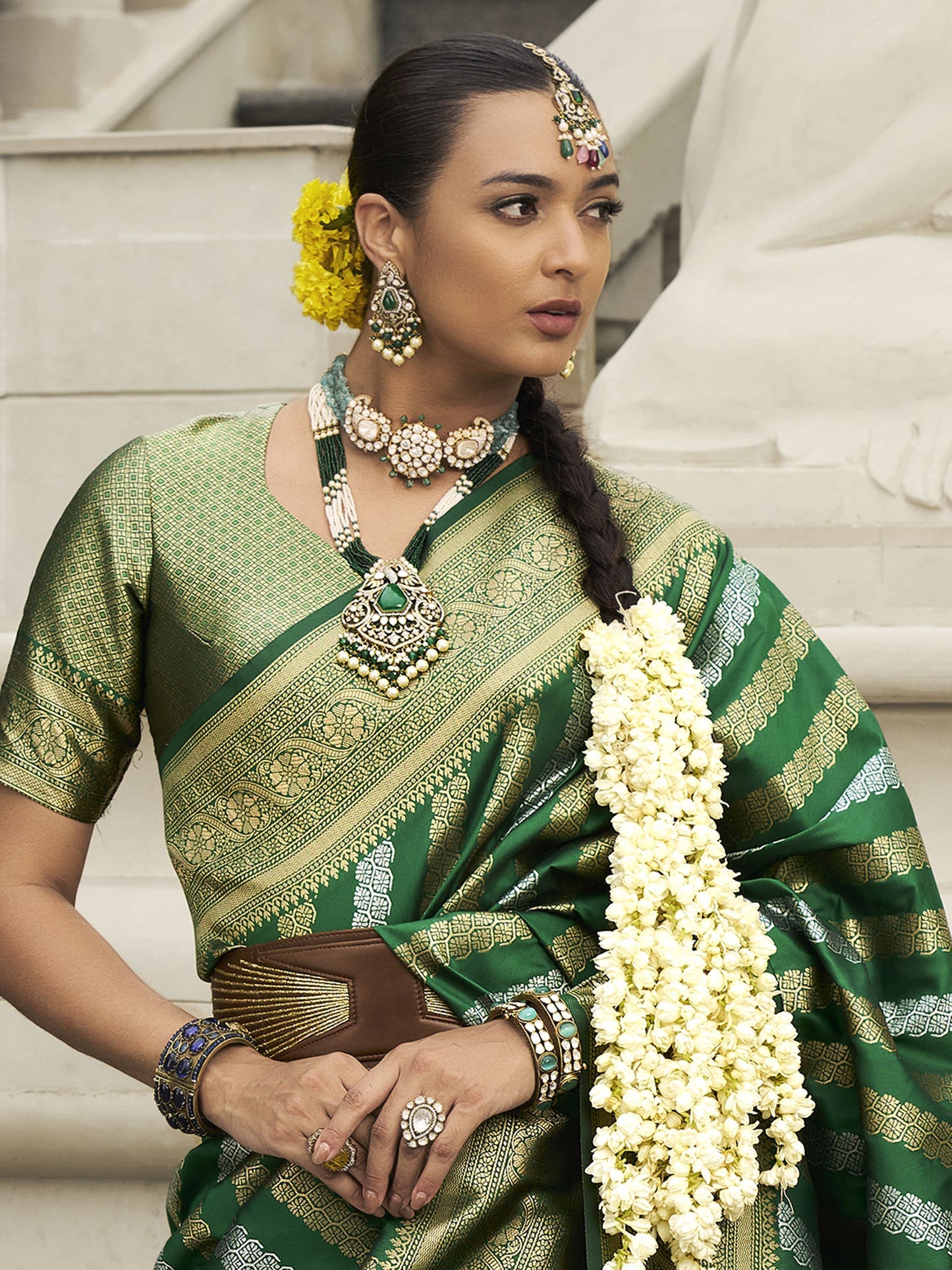 Green banarasi viscose silk saree for women online