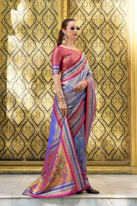 Blue color tissue silk weaving saree with dupatta