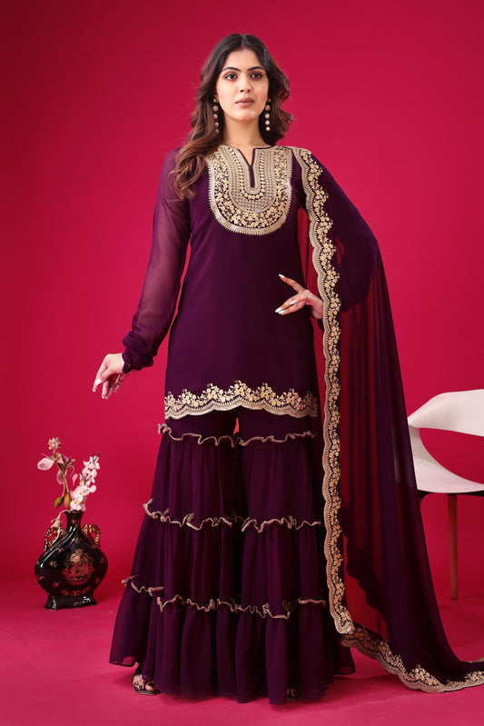 Wine color georgette salwar suit dupatta online