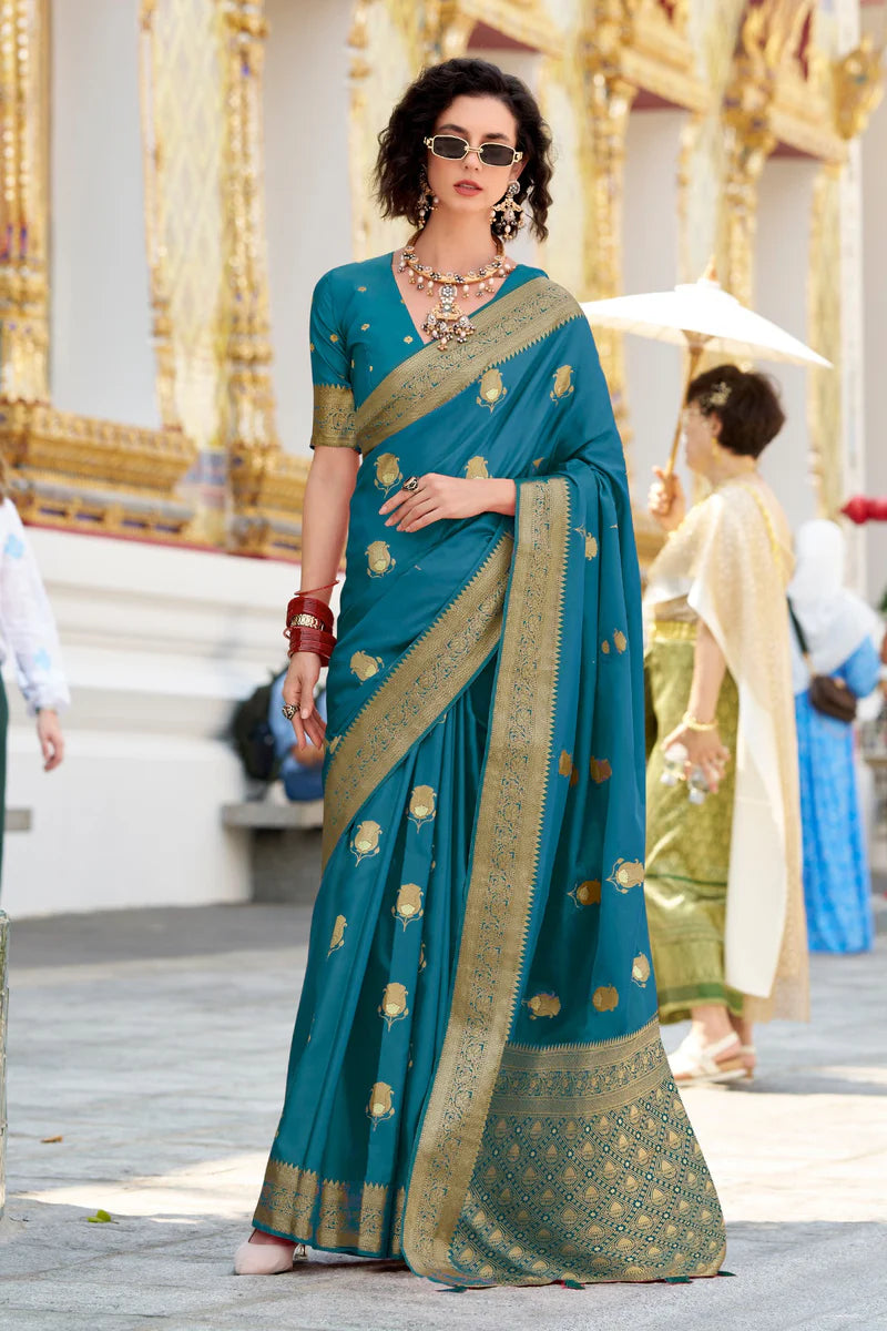 Rama color satin silk saree for women online shopping