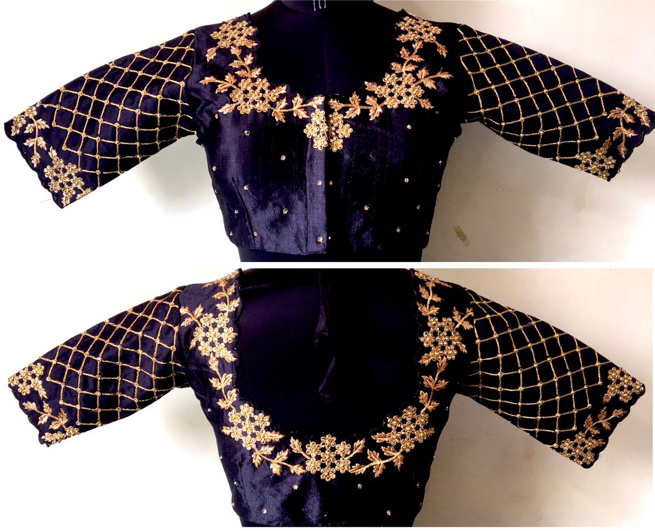 Purple color silk sarees blouse for party