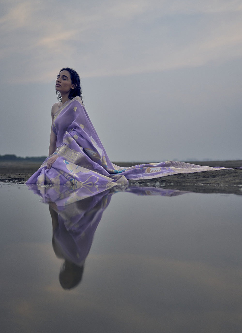 Pure Lavender linen silk saree for women