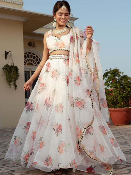 Floral Print Lehenga Choli with Dupatta