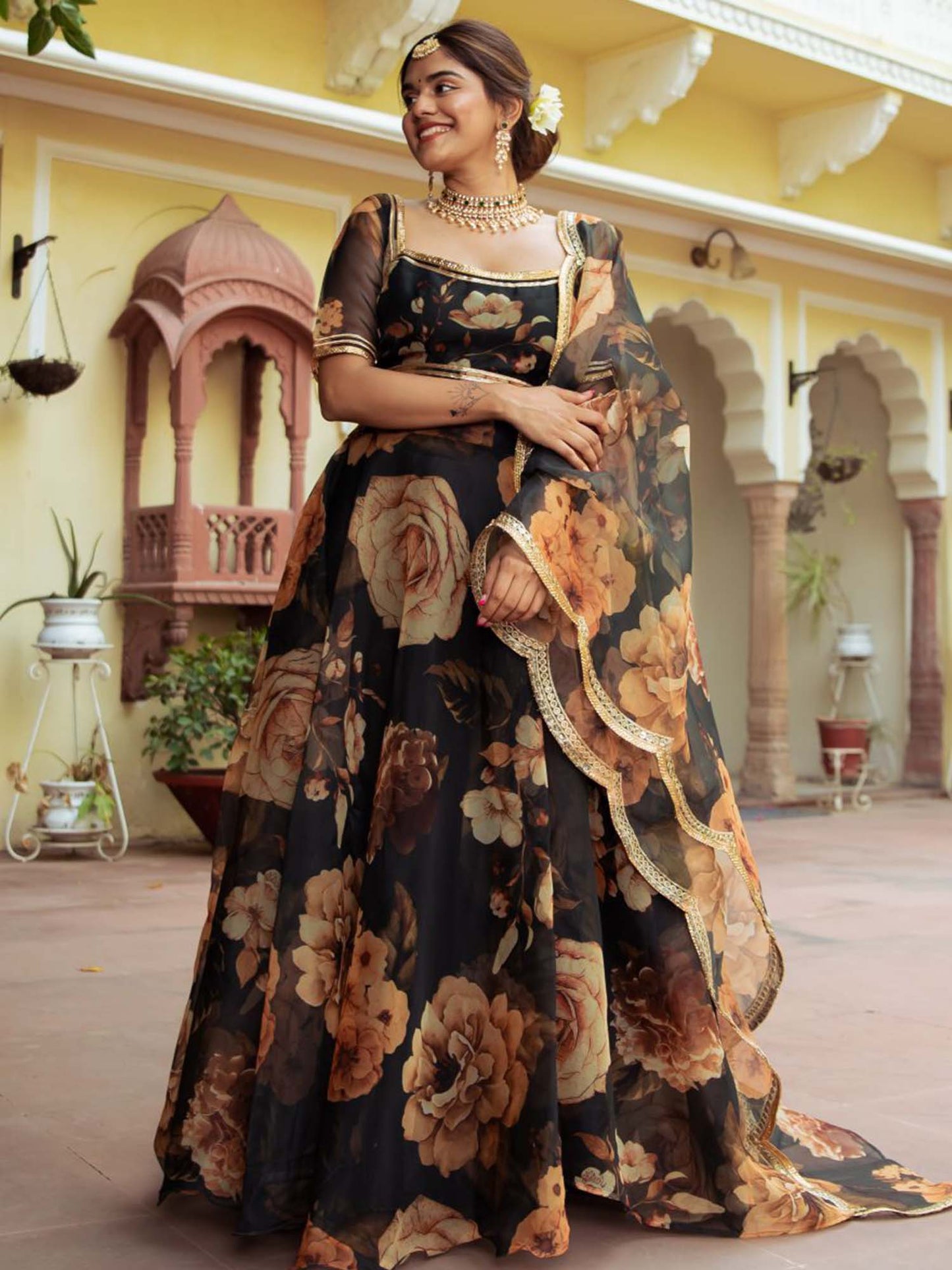 Simple black printed lehenga choli