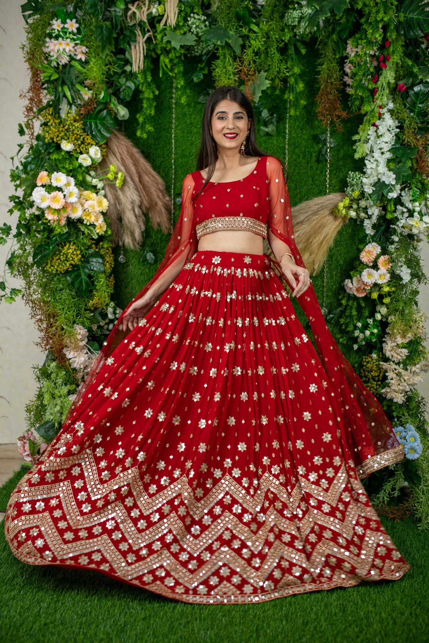 Red color georgette lehenga choli with dupatta price