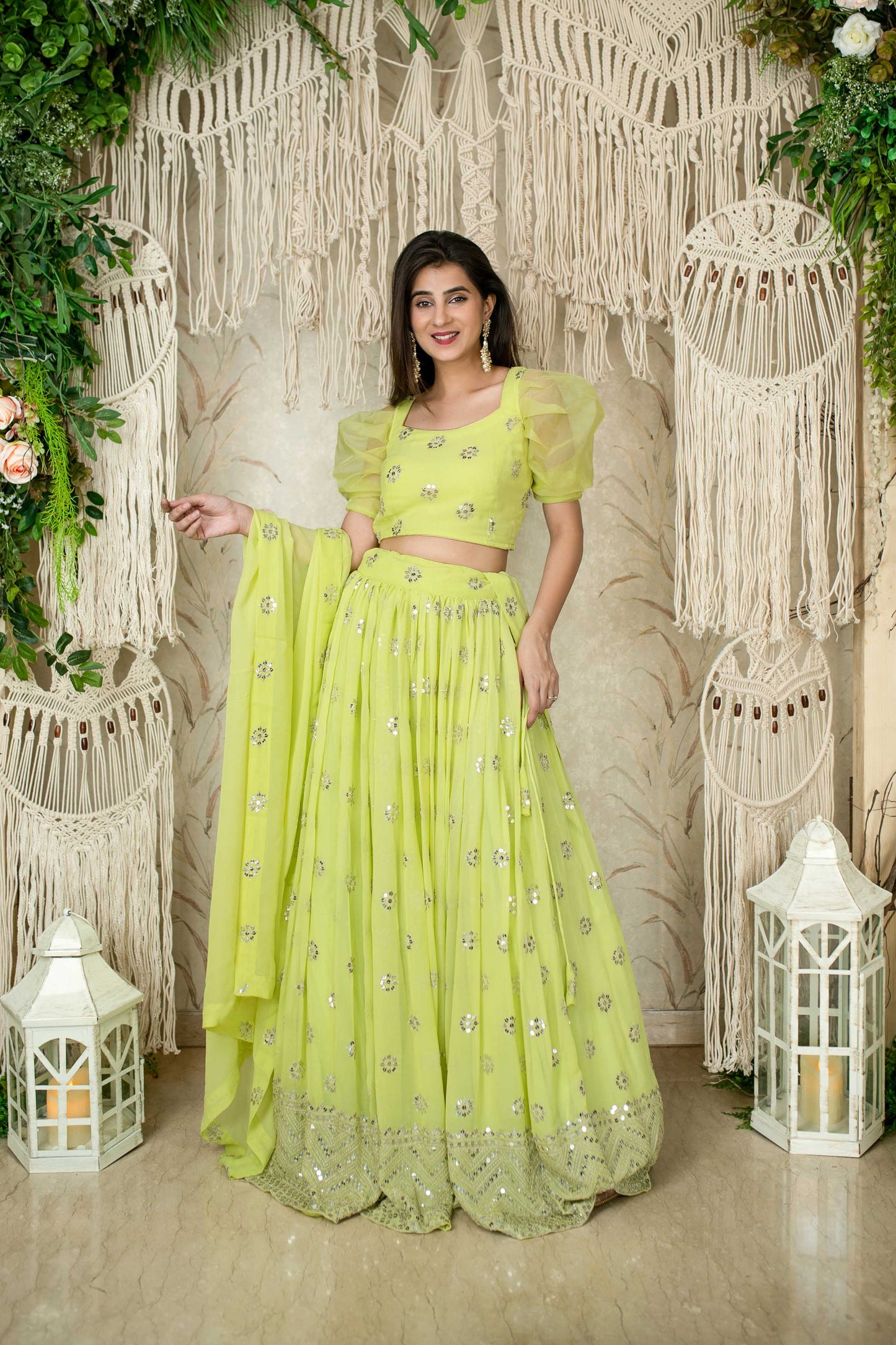 Neon color georgette lehenga choli with dupatta online