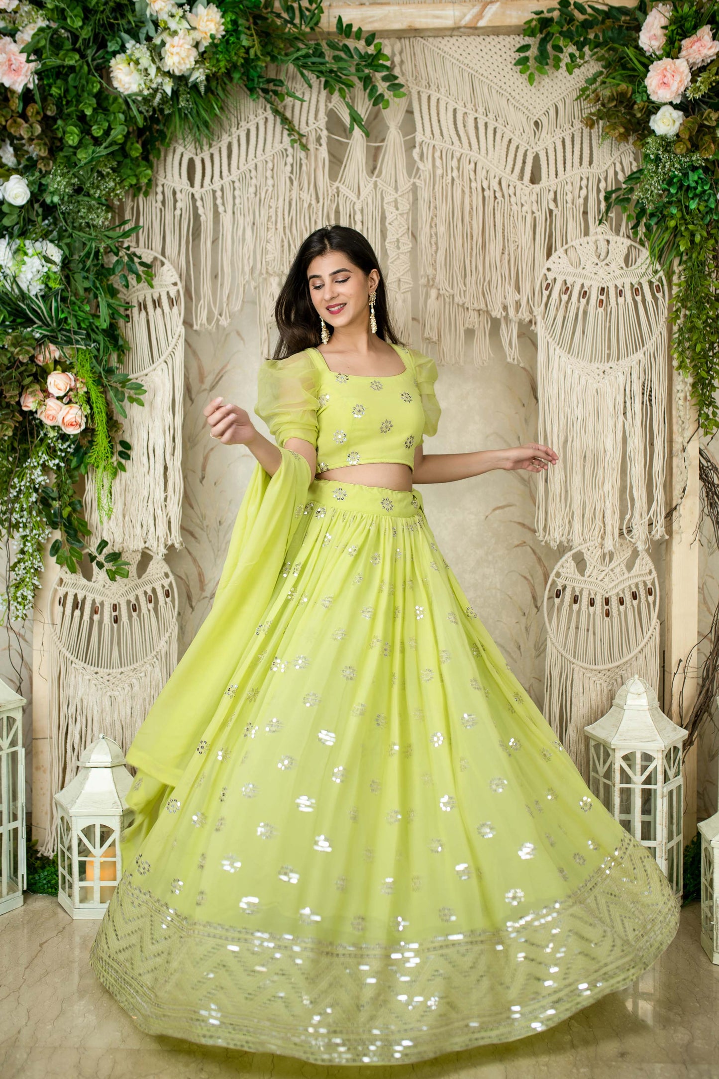Neon color georgette lehenga choli with dupatta price