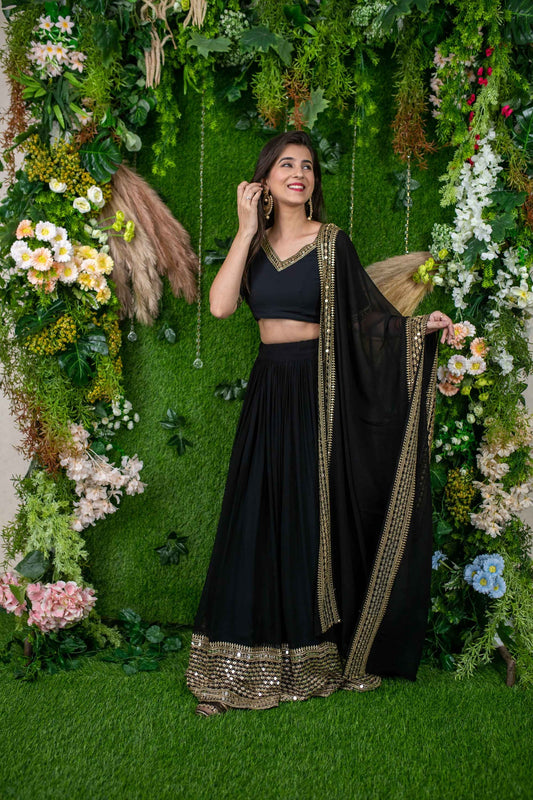 Black color georgette lehenga choli for wedding