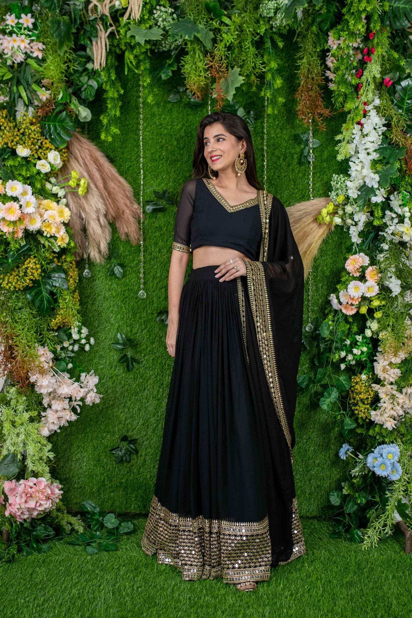 Black color georgette lehenga choli with dupatta price