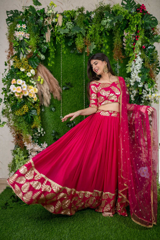 Pink color georgette lehenga choli for wedding