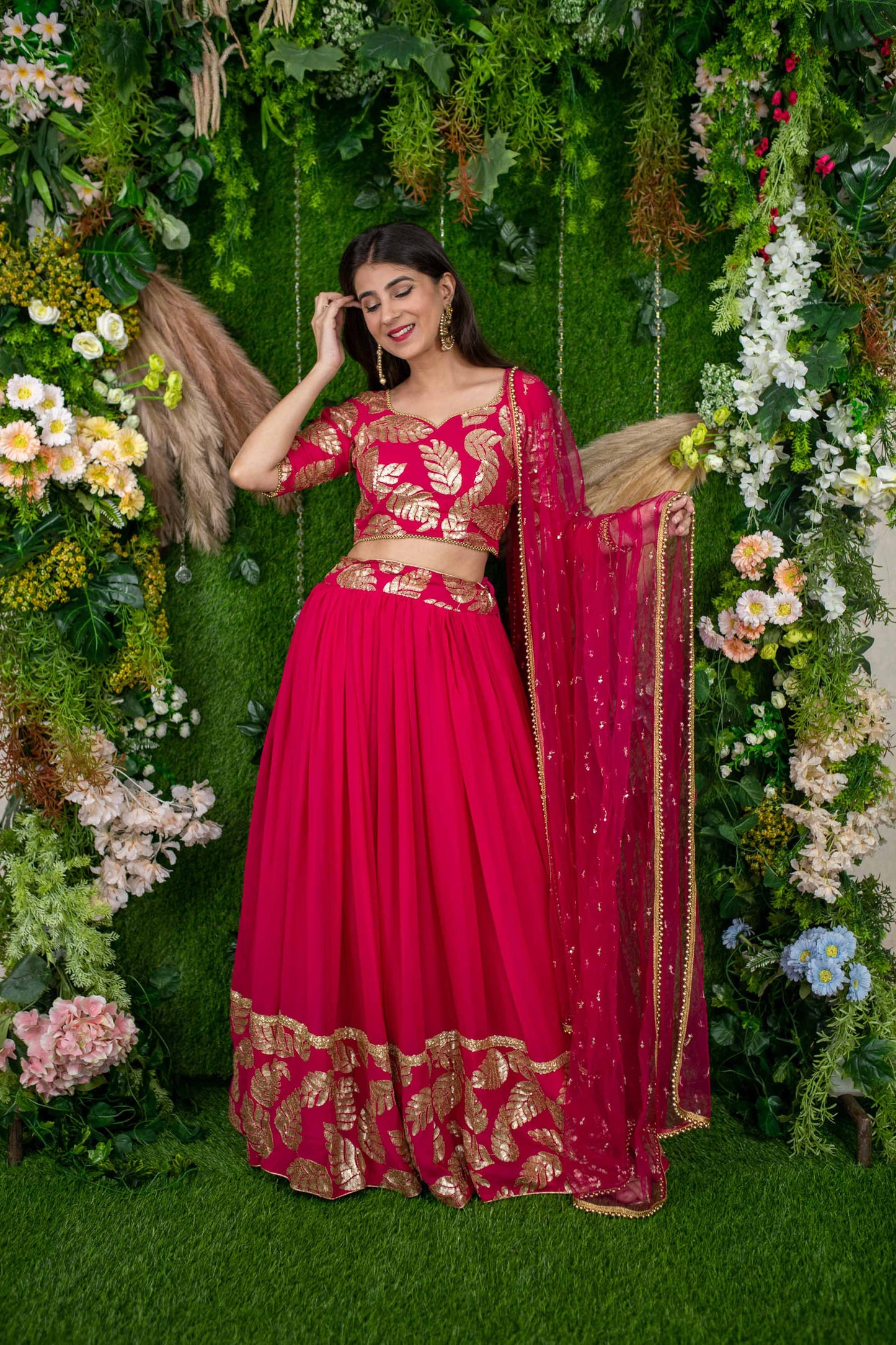 Pink color georgette lehenga choli with dupatta price