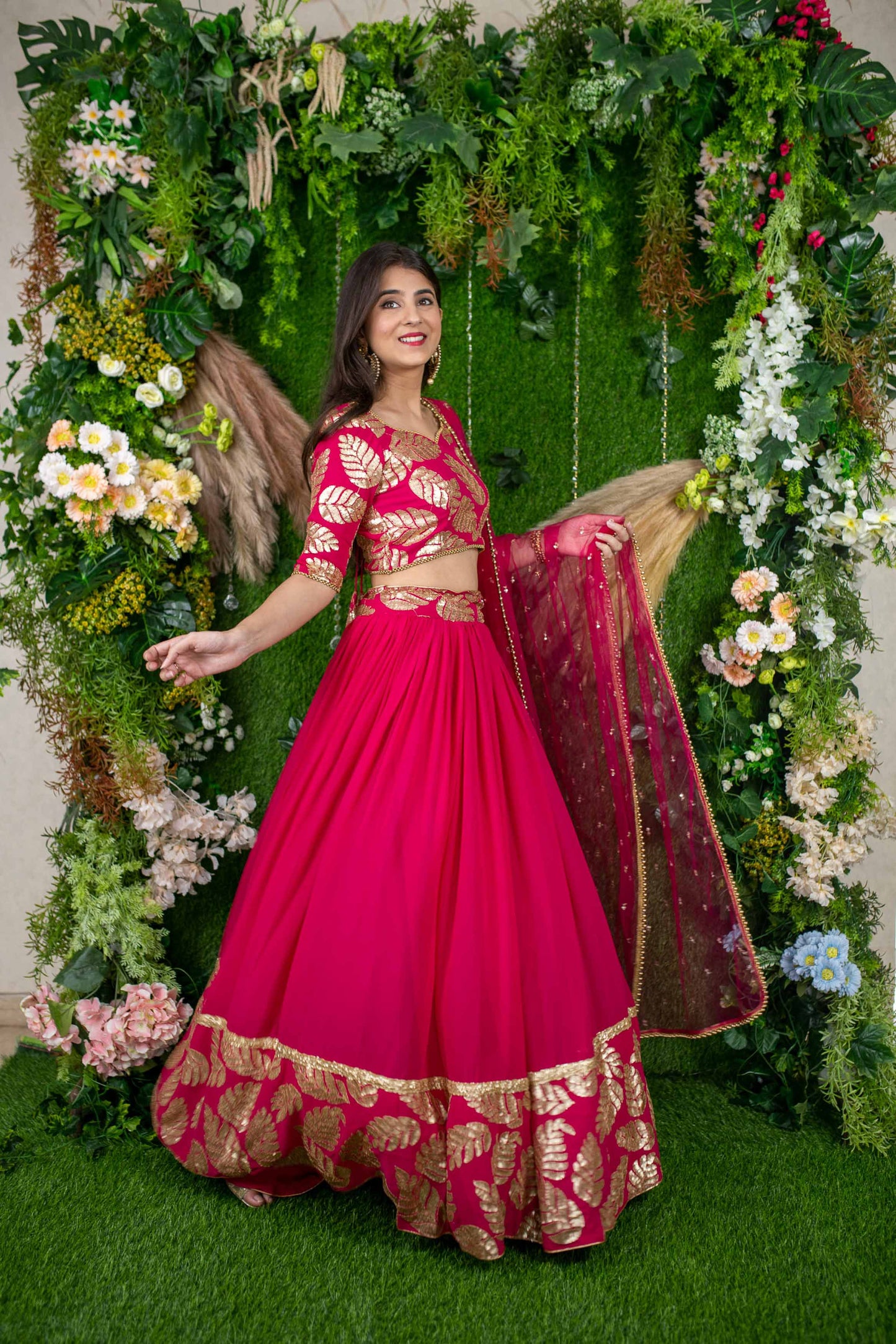 Pink color georgette lehenga choli with dupatta price