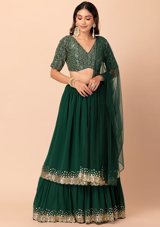 Green color georgette lehenga choli for wedding