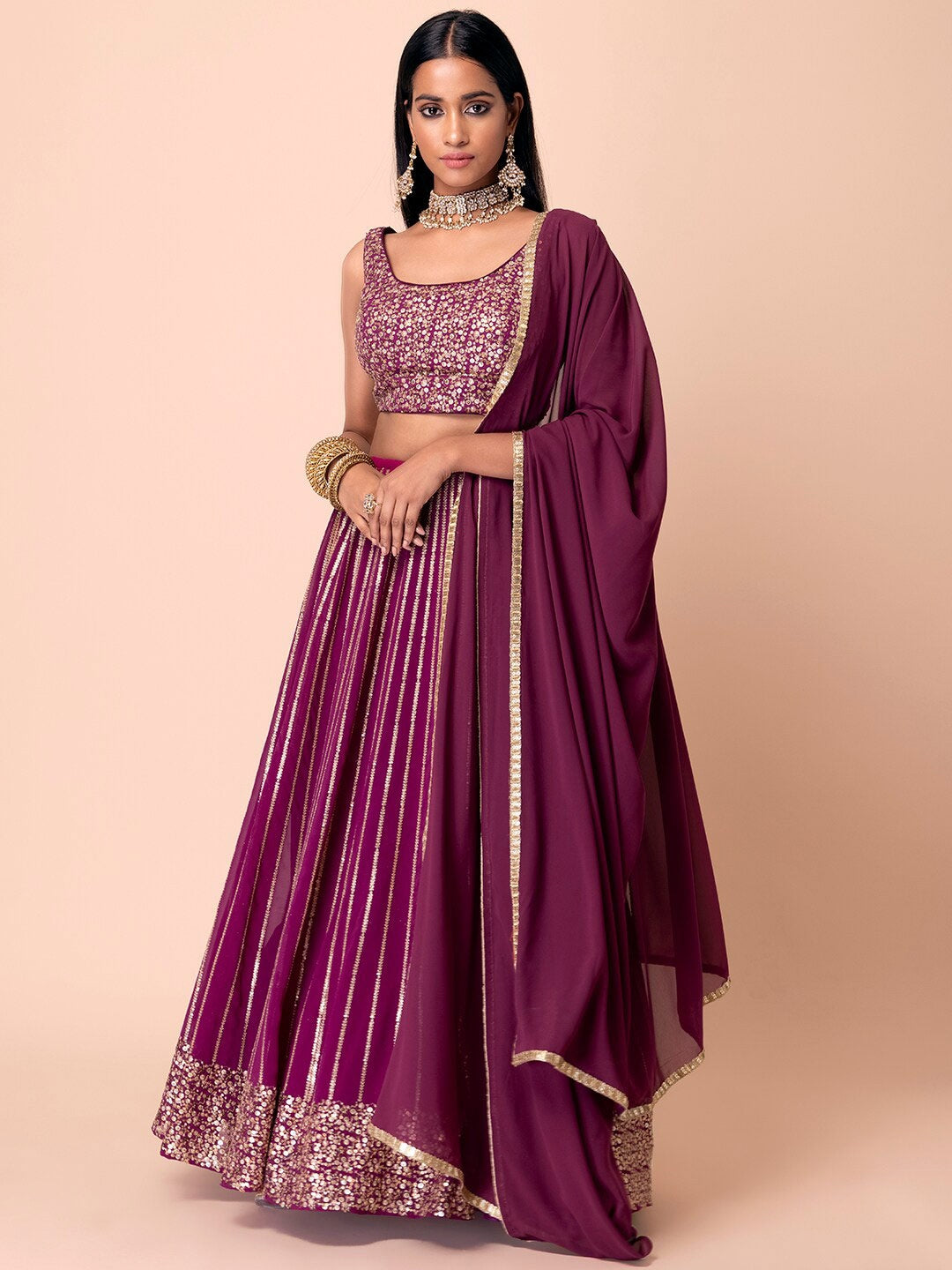 Wine color georgette lehenga choli for women