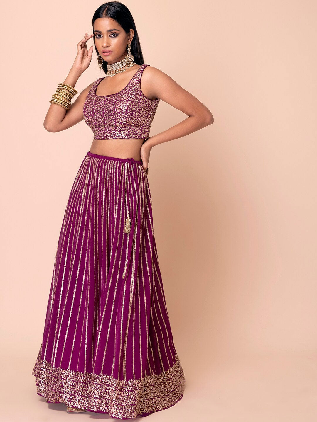 Wine color georgette lehenga choli with dupatta online
