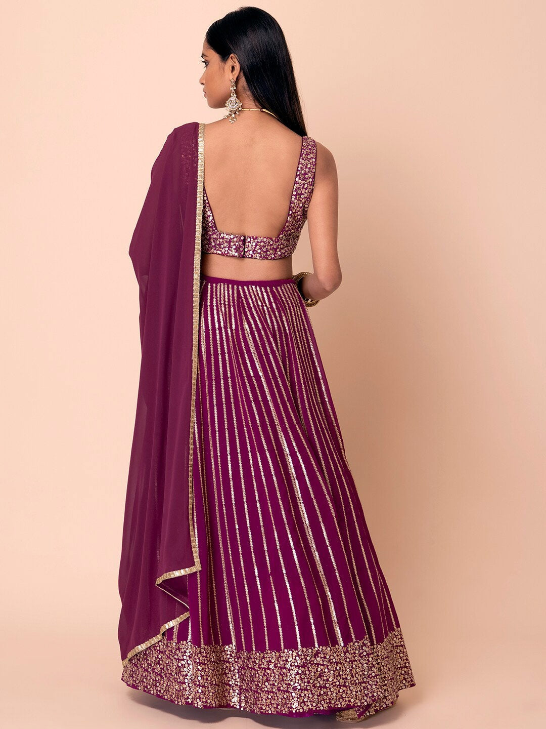 Wine color georgette lehenga choli with dupatta price