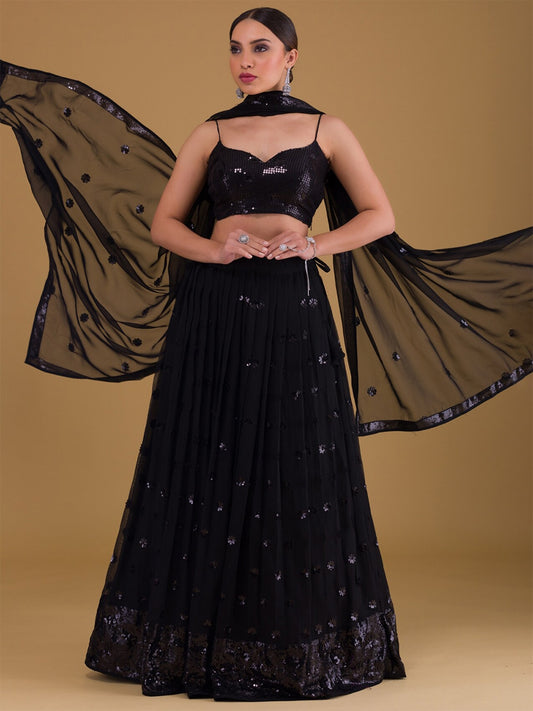 Black color georgette lehenga choli for wedding