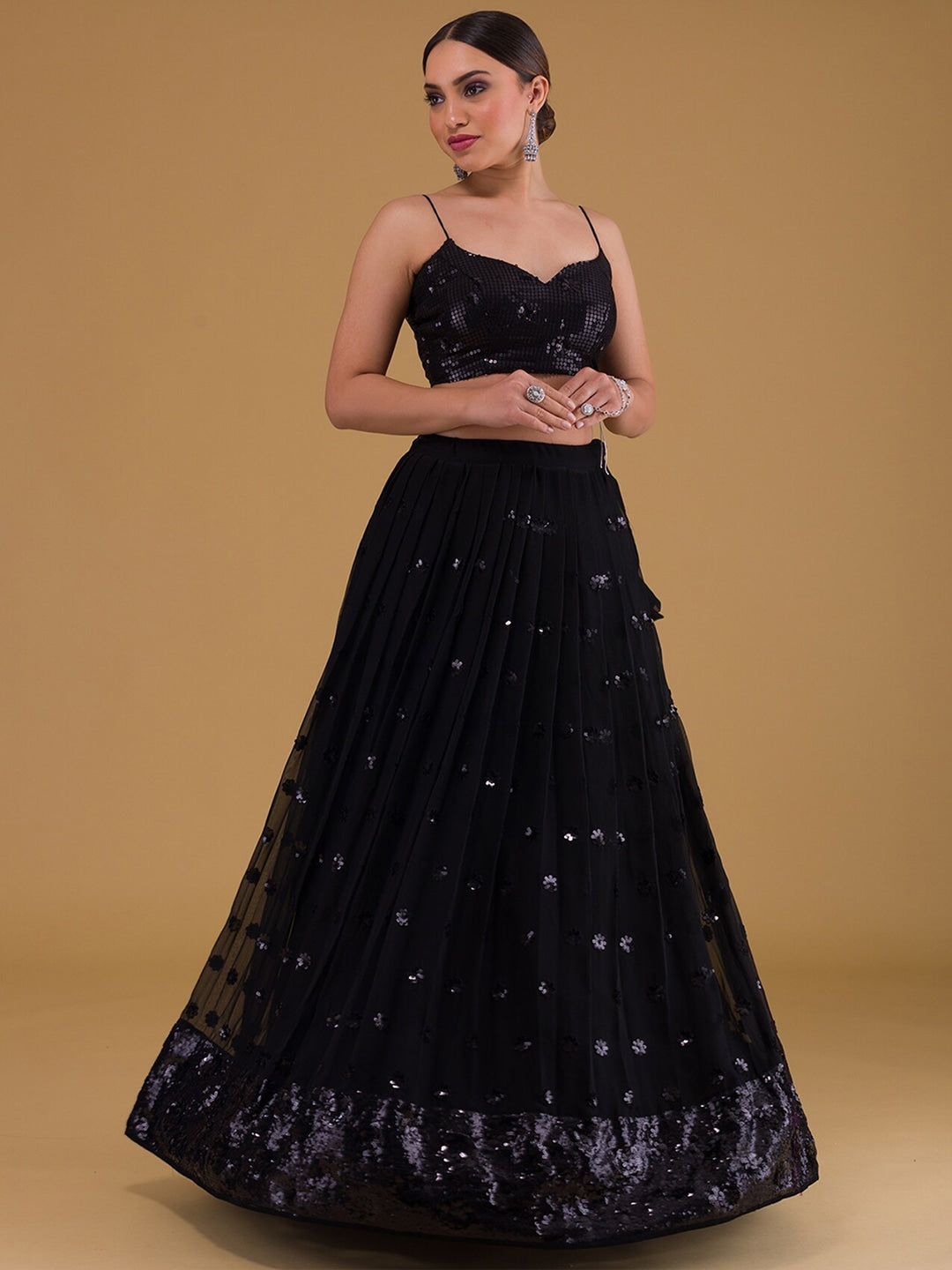 Black color georgette lehenga choli with dupatta online