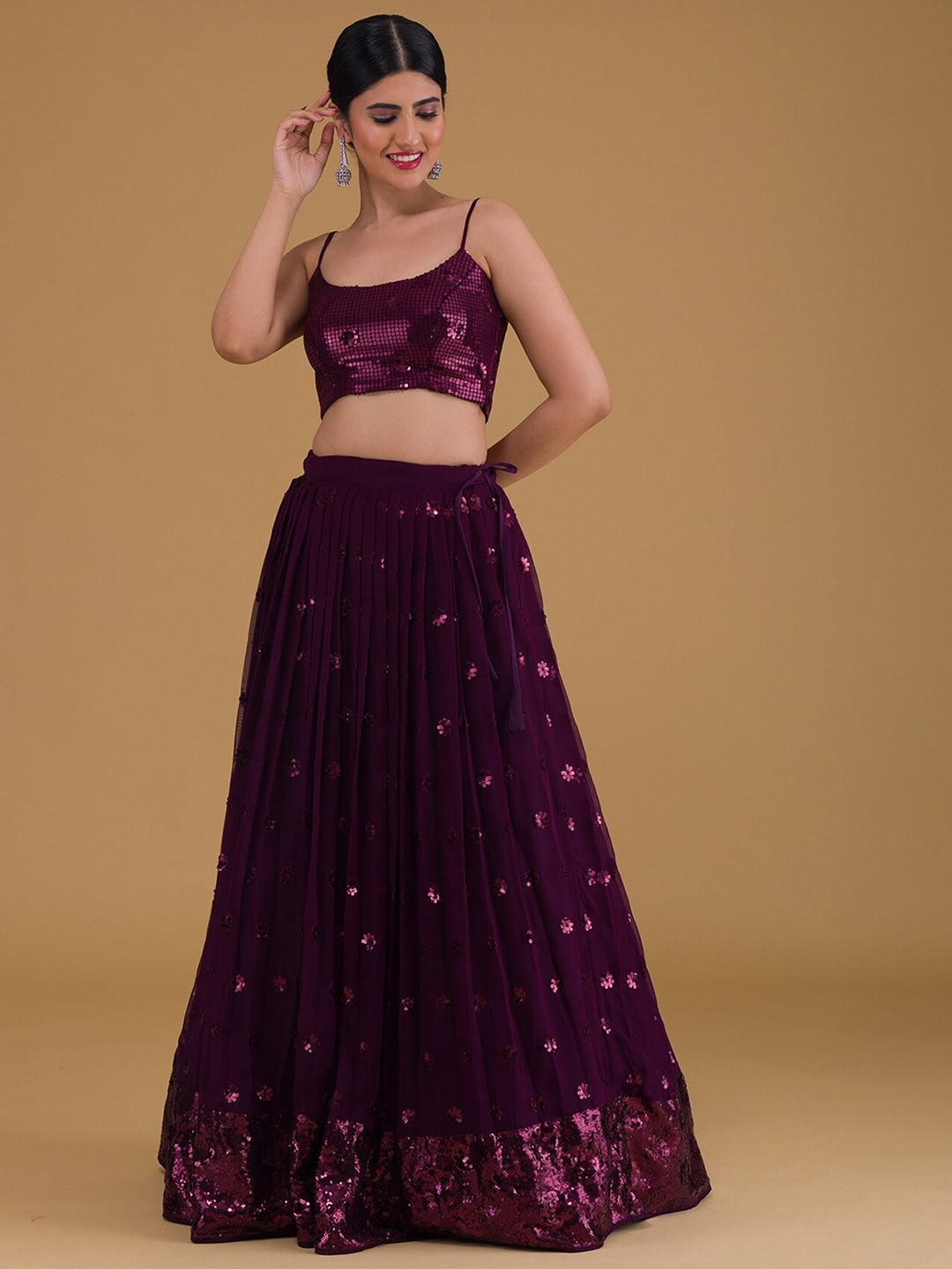 Purple color georgette lehenga choli with dupatta online shopping