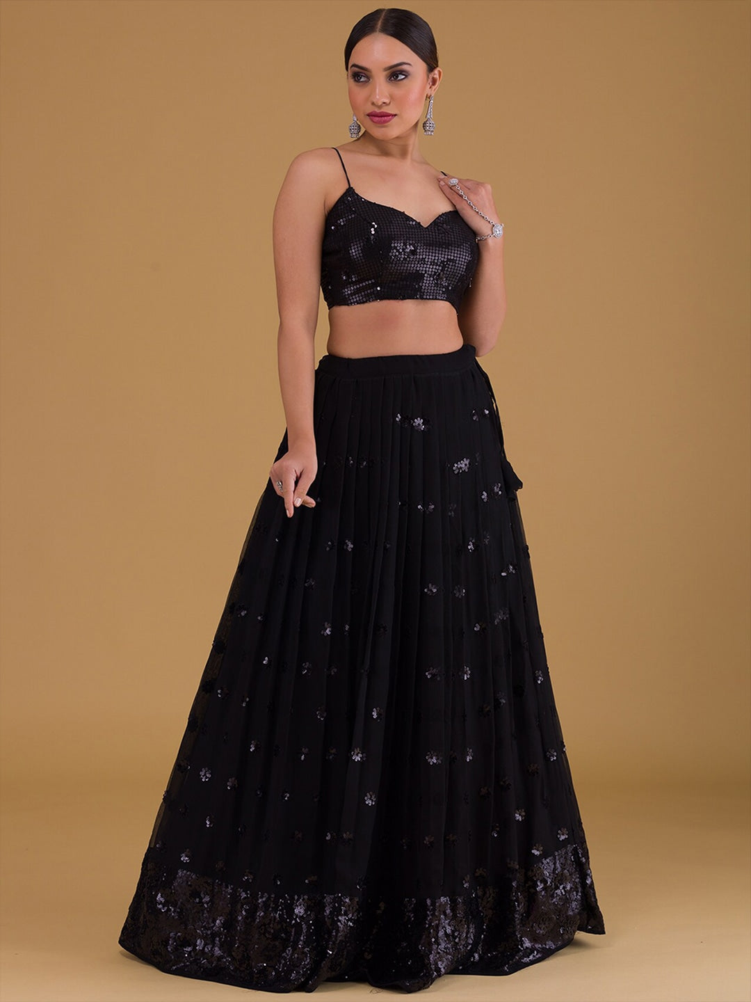 Black color georgette lehenga choli with dupatta online shopping