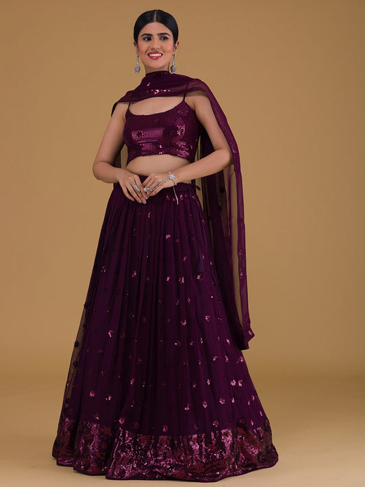 Purple color georgette lehenga choli for wedding
