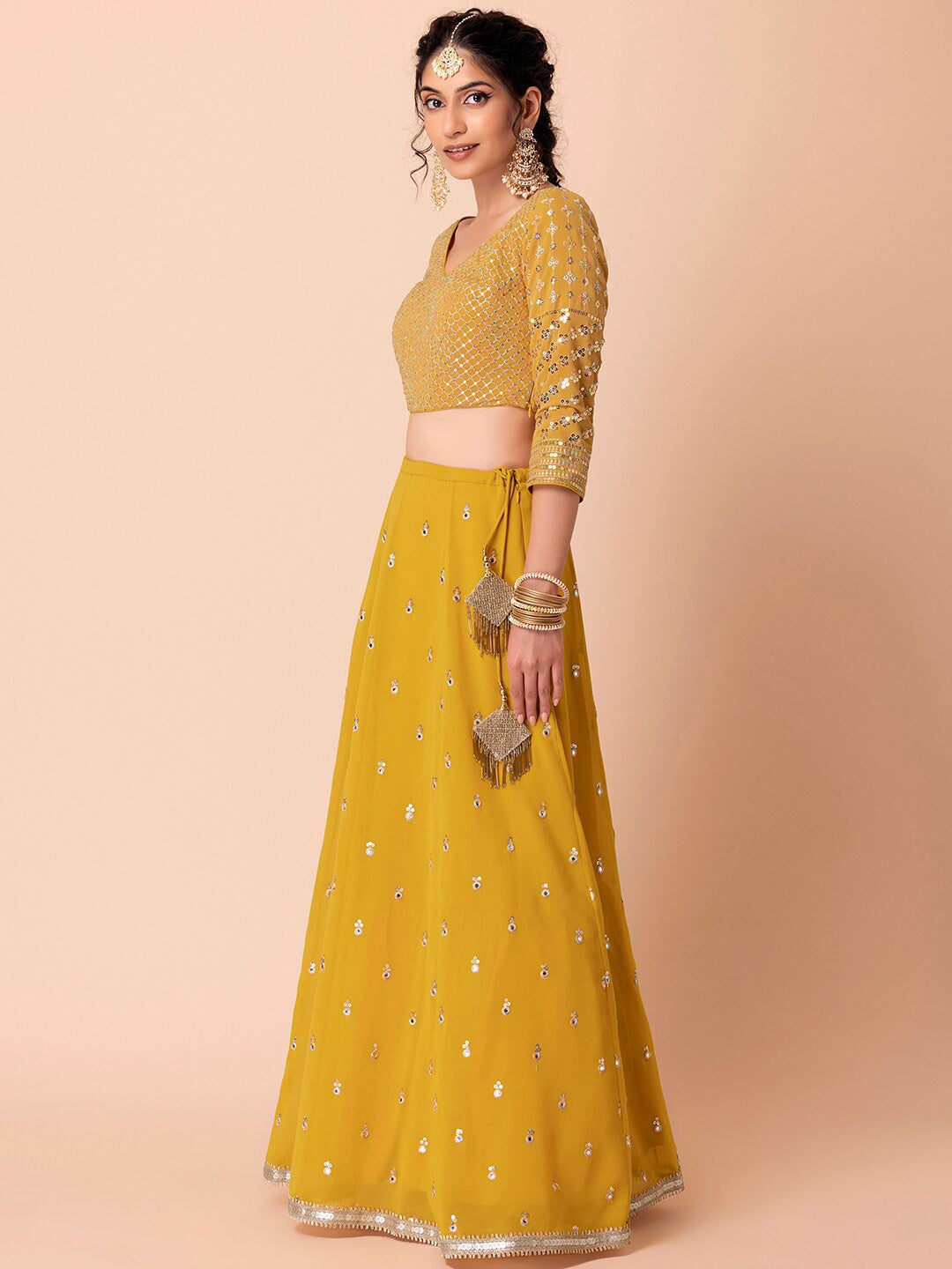 Yellow color georgette lehenga choli with dupatta online