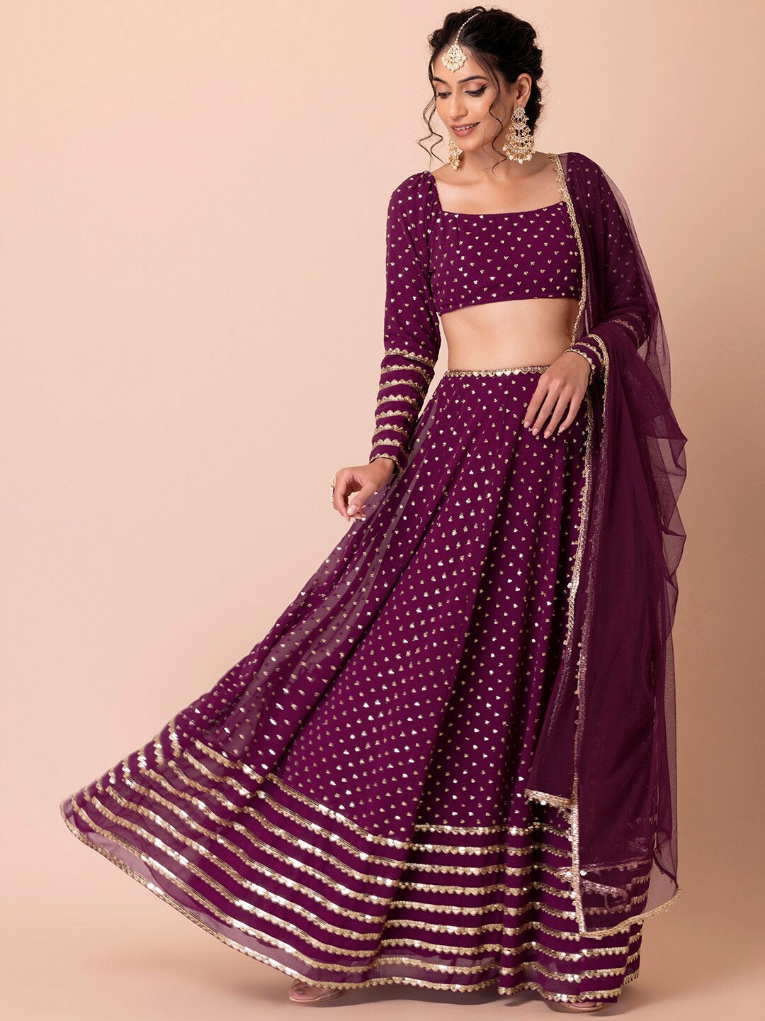 Wine color georgette lehenga choli for women