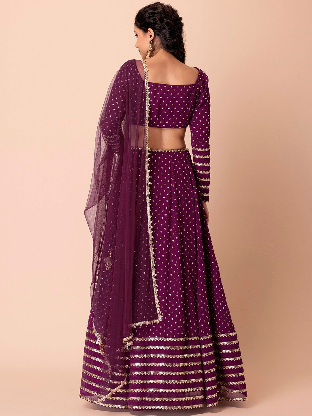Wine color georgette lehenga choli with dupatta